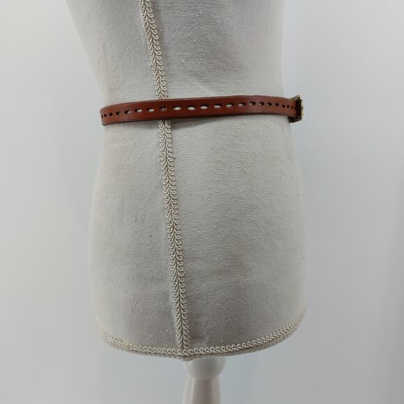 Skinny Brown Leather Women's Belt Preppy Minimalist Small - Picture 8 of 11